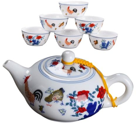 1 Set Teiera Vintage con Tazze Teiera Antiscottatura Resistente e Colorata per Uso e Speciali