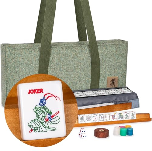 American Mahjong Set “Celestial Harmony” Intricately Detailed Carved Tiles, Green Soft Case, Wooden Racks with Pushers, Dice, Wind Indicator & Wright Patterson Scoring Coins (White)