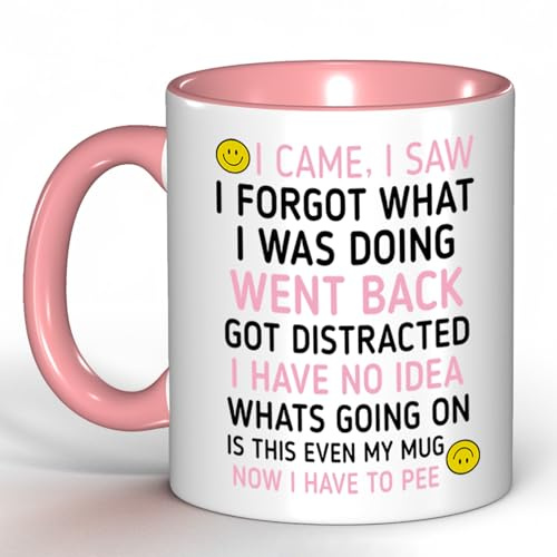 Funny 'I Came, I Saw, I Forgot' Coffee Mug – Humorous Gift for Men & Women, Perfect for Birthday Gifts, Christmas Presents & Office White Elephant (Pink)