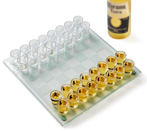 Scacchi con Bicchierini Shot – Gioco Alcolico con 32 Shottini e Scacchiera in Vetro, Gioco da Tavolo per Feste Adulti, Idea Regalo Uomo e Amici