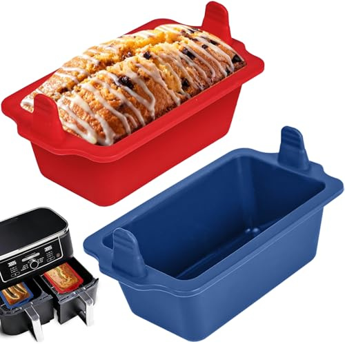 webake Mini Loaf Silicone Moulds for Air Fryer 2 Pcs Bread Loaf Tin | Small Silicone Loaf Tin for Dual Air Fryer Rectangular Cake Loaf Pan for Baking Breads, Loaves, Cakes, 14.5 x 8.3 x 5.5 cm