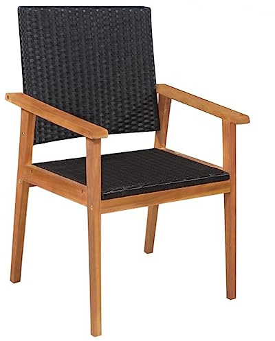 pokgdf 5-TLG. Garten-Essgruppe aus Poly Rattan in Schwarz und Braun mit Akazienholzrahmen – Montagefreundliche Gartenmöbel Esszimmer Set für Terrasse
