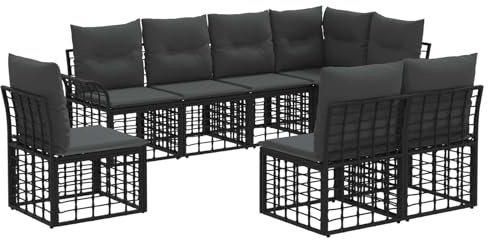 vidaXL Outdoor-Sofagarnitur 8 pcs Schwarz und Dunkelgrau Polyester, Outdoor-Sofa-Set, modernes Design, wetterfest, mit verstellbaren Füßen, Bequeme Gartenlounge-Sektion