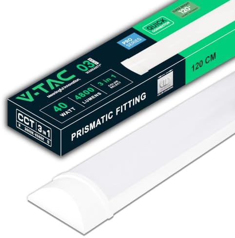 V-TAC Pantalla LED Luminaria 120 CM - [CCT 3 en 1 - REGULADOR LUZ CÁLIDA, NEUTRA, FRÍA] - 40W - Lámpara de Techo Rectangular 4800 Lumen - IP20 para Pared, Garaje, Almacén, Oficina