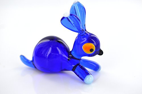 Hase aus Glas Blau- Figur blaues Häschen - Glasfigur Glastier Vitrine Deko