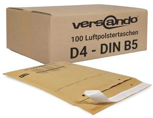 versando 100x D4 Luftpolsterumschläge Innenmaß 180 x 265 mm Außenmaß 200 x 275 mm braun/goldgelb für DIN B5 / A5 / DVD