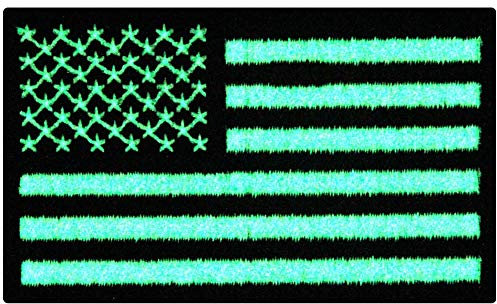 EmbTao Aufnäher, leuchtet im Dunkeln, bestickt, USA-Flagge, zum Aufbügeln oder Aufnähen, Schwarz und Weiß