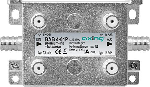 Axing BAB 4-01P 4-Fach Abzweiger Kabelfernsehen CATV Multimedia DVB-T2 Klasse A+, 10dB, 5-1218 MHz Metall