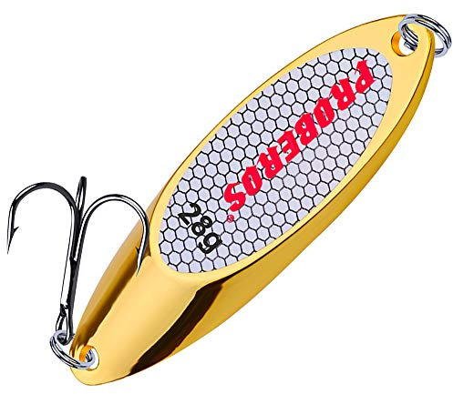 PROBEROS Fishing Spoons Lures Bass Baits Jigging Bait Tackle with Treble Hooks Hard Metal Spoon Fishing Lure Weight Pick 10 Pcs/Pack 1oz Gold