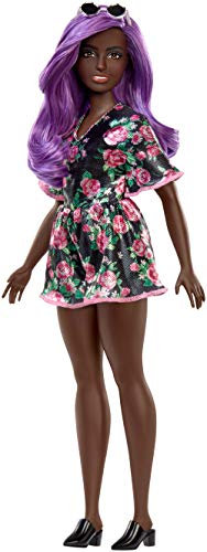 Barbie FXL58 - Fashionistas Puppe im Blumenoutfit mit lila Haaren, Spielzeug ab 3 Jahren, Mehrfarbig