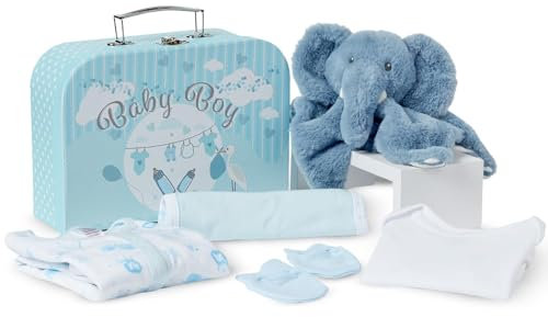 Baby Box Shop Geschenk zur Babyparty Junge - 7 Baby Geschenkset Junge, Geschenk Neugeborenes Junge - Baby Geschenk Junge Set, Geschenkset Für Neugeborene, Babybox Geschenk - Newborn Baby Set - Blau