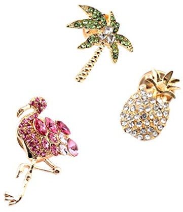 Amosfun 3 Stück Ananas-Brosche aus Legierung, Kristall, lebendige Flamingo-Brosche, tropische Brosche, Clips für Frauen und Mädchen