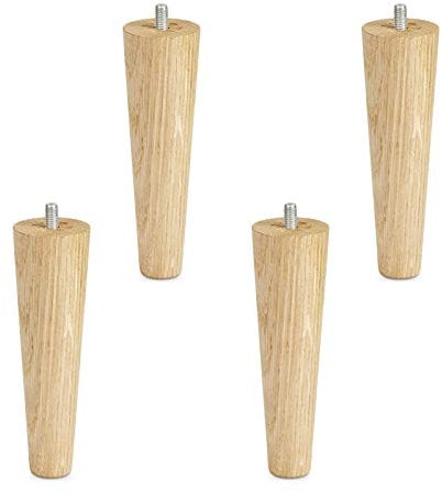4er Set Möbelfüße Eiche roh H 150 mm/konisch Ø 45/25 mm mit Gewindestift M8 von Sotech