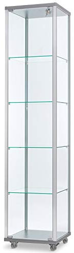 MHN Glasvitrine T 41,7 x B 41,7 x H 183 cm - schmale Ausstellungs-Vitrine mit Unterschrank abschließbar - Glas Vitrinenschrank ohne Beleuchtung