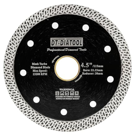 DT-DIATOOL Diamant Trennscheibe 115 mm x 22,23 mm/20 mm Sägeblatt mit Mesh Turbo für Porzellan Fliesen Marmor Keramik Granit