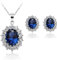 Damen-Schmuck-Set mit Halskette und Ohrringen, blauer Saphir, für Damen, Prinzessin, Diana, Kate, Middleton, Schmuck-Set, Sterling-Silber, Blauer Saphir, Zirkonia