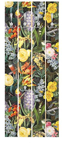 Bilderwelten Wandgarderobe Holz - Blumen mit Tropischen Vögeln Bunt - Haken Chrom 100 x 40cm