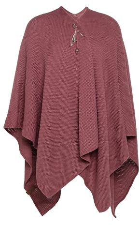 KNIT FACTORY - Jazz Poncho - Elegant Gestrickter Damen Cape - Wickelschal mit Wolle - Hochwertige Qualität - Stone Red