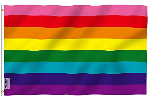 Anley Fly Breeze 3x5 Fuß Original 8 Streifen Regenbogenfahne - Lebendige Farbe und Lichtbeständig - Canvas Header und Doppelnähte - Historische Gay LGBT Flaggen Polyester mit Messingösen 3 X 5 Ft