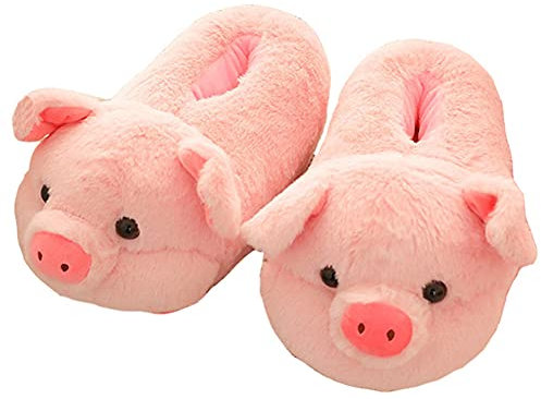 YELAN Chaussons cochon animaux femme homme hiver maison Pantoufles chaudes Peluche adulte Chaussures (pink, Adulte, Femme, 35, Numérique (intervalle), Système Taille Chaussures EU, 43, Moyen)