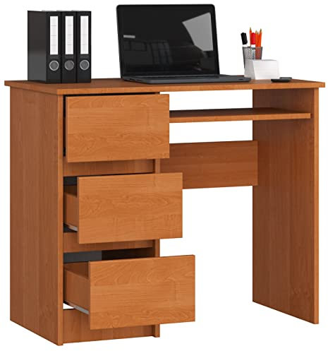 BDW Scrivania per computer con 3 cassetti e un cassetto estraibile per tastiera. Una scrivania per desktop o laptop, scuola e ragazzi 90x77x50
