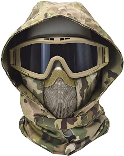Sturmhaube Winddichte Maske Halbgesicht Airsoft Mesh-Maske Und Taktische Schutzbrille, Geeignet Für Halloween und Airsoft Paintball Spiele