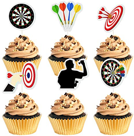 18 Stück Darts Cupcake Toppers Darts Liebhaber Geburtstag Dekorationen Target Dart War Party Kuchen Picks Geburtstag Party Dekorationen für Mann