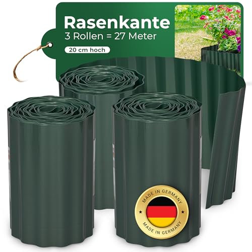 Novatool Rasenkante Kunststoff 20 cm hoch I 3x9 Meter I Grün I Mähkante Gartenbeet Umrandung Beetkante Wurzelschutzbahn Rhizomsperre für Bambus Wurzelstopp Unkrautsperre Wurzelbarriere Wurzelsperre