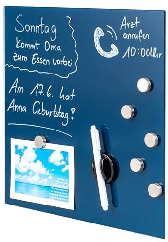 bremermann Magnettafel mit Glasfront, beschreibbar, 6 Magnete, 1 Marker, 1 Marker-Halter, Memo-Board (blau)