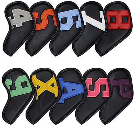 Scott Edawrd 10pcs Golf Iron Club Head Covers Set Three-layer Synthetic Leather PU Waterproof Headcovers with Colorful Number 4-9 A,S,P,X for All Irons Clubs