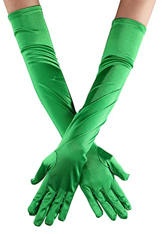 Long Satin Finger Gloves 1920s Opera Gloves Party Costume Gloves Elbow Length Gloves Wedding Prom Gloves Evening Party Dance Gloves for Women Green