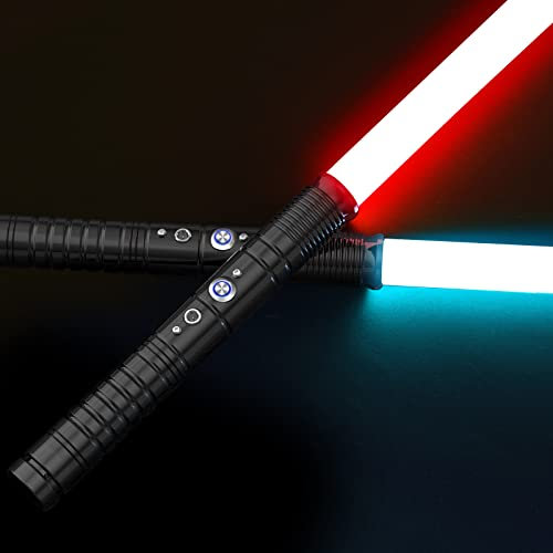 InLoveArts Lightsaber with Sound Effect RGB 7 Colours Changeable FX Lightsaber Long Rechargeable Portable Light Saber Sword Toy with Metal Hilt for Kids, Adults, Costume Party (Black 77cm (2 pack))