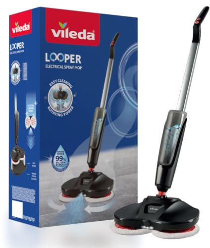 Vileda LOOPER, Electric Spray Mop, Cordless Mop In-between Cleaning, Ideal to Clean Under Furniture, Function Regulate Amount of Water, 35 Minutes Runtime, 170721, Black, 30 x 20 x 111 cm