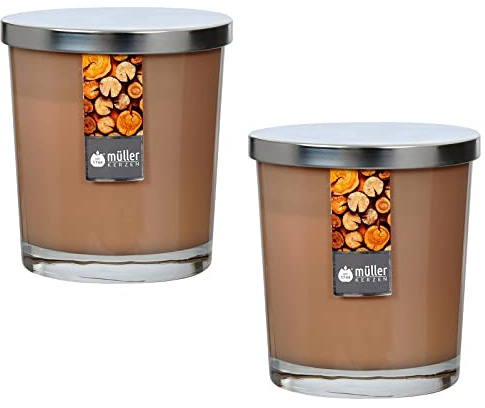 Maxi Duft-Kerzen-Glas Windlicht Aroma-Kerze 110/95 mm mit Deckel | 2er Set Sandalwood