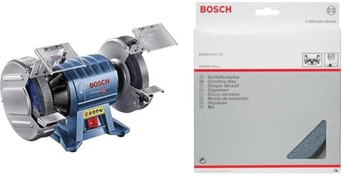 Bosch Professional GBG 60-20 - Esmeriladora de banco (600 W, doble muela, Ø de disco 200 mm, 3600 rpm, en caja) + Disco de amolar para esmeriladoras dobles - 200 mm, 32 mm, 60 (pack de 1)