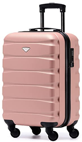 Flight Knight Valises Rigides Legeresen Abs A 4 Roues Valises De Cabine Approuvees pour Plus De 35 Compagnies Aeriennes, Taille Maximale pour Air France - 55x35x25cm (TSA) Rose/Noir