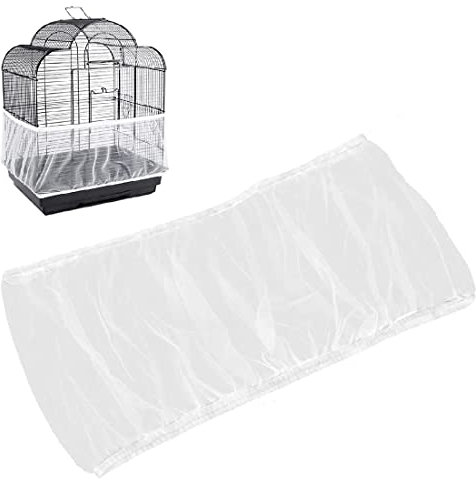 LICHUANUK Vogelkäfig Samenfänger Vogelkäfig Abdeckung Staubdicht, Verstellbaren Seed Catcher, Nylon Mesh Geeignet für Käfige mit einem Umfang von 140-220 cm,Weiss(L)