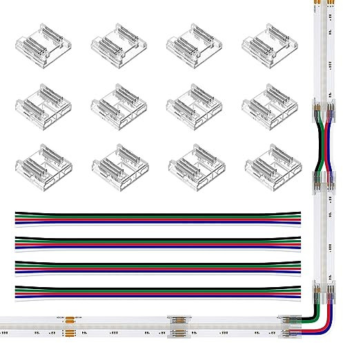 SEZO LED Streifen Verbinder Kit FCOB RGBW 5PIN 12mm LED Eckverbinder 12PCS Transparenter Lückenloser Lötfreier Board to Board/Board to Wire Connectors + 4PCS 15cm langer 24AWG Verlängerungsdraht