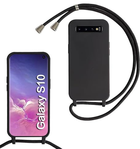 SLWYF Kompatibel mit Samsung Galaxy S10 Hülle, Handykette Hülle Silikon Seil Necklace Handyhülle mit Kordel Tasche TPU Bumper Schutzhülle für Galaxy S10 - Schwarz