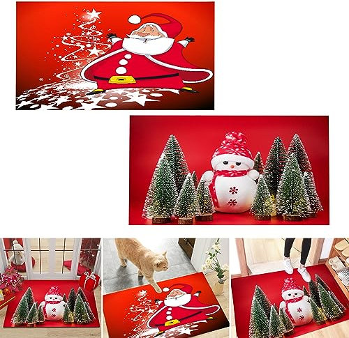 Zuzer 2PCS Felpudos Navideño Lavables Absorbente Alfombra de Navidad,Antideslizante Alfombras Felpudo de Entrada para el Salón el Baño la Cocina