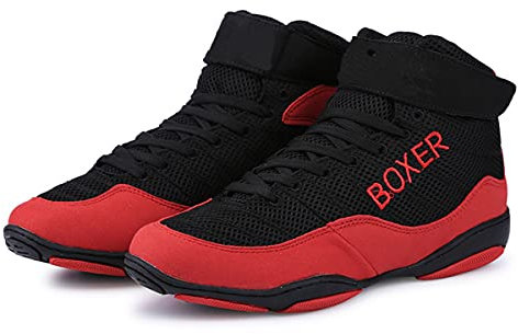 DAMANDO Frauen Boxschuhe, Damen Wrestling Schuhe Atmungsaktive Weibliche Kickboxen Turnschuhe rutschfeste Boxer Schuhe Für Fitness,Rot,41 EU