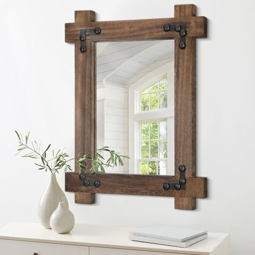 Spiegel für Wand Schwarzer Vintage Rustikaler Holzgerahmter Spiegel Dekoratives Rechteck Bauernhaus Große Wandspiegel für Wohnzimmer Schlafzimmer Badezimmer Hängender Spiegel Wanddekor 50 x 40 cm