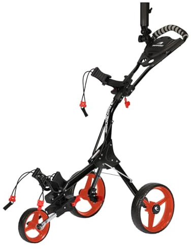 Benross Pro Compact Golf Push Trolley with 3 Wheels - Folding Design with Storage Compartment & Umbrella Holder - Height Adjustable Handle, Quick-Release Wheels & Foot Brake - Lightweight Steel Frame