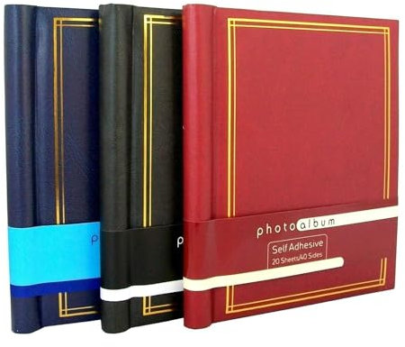 Star Online Self-Adhesive Photo Albums with 20 Sheets/40 Sides each, Black/Red/Blue, Large, Pack of 3