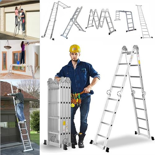AutoBaBa 4.7M Multi-Purpose Aluminium Folding Extendable Ladder, 14-in-1 Telescopic, 150kg Max Load