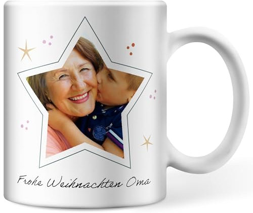 Taza personalizada con foto y texto en un corte de estrella, taza con foto personalizada para Navidad, idea de regalo para mamá, papá, abuela y abuelo (estrella de Navidad)