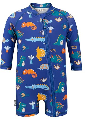 Jan & Jul Einteiliger Rashguard für Kleinkinder mit UV-Schutz für Jungen und Mädchen, Dino Buddies, 3 Jahre