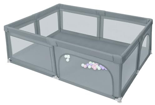 Baby Laufgitter Laufgitter baby, 50 Bällen Kinderzaun mit Anti-Kollision Schaum Absperrgitter mit atmungsaktivem Netz, Kinder Sicherheitsspielplatz, 205 * 147 * 66 cm-dunkelgrau