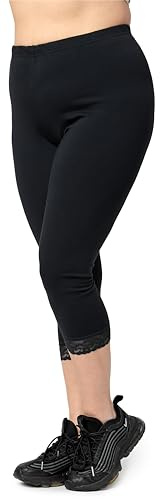 Merry Style Große Größen Damen 3/4 Capri Leggings aus Baumwolle mit Spitze MS10-458