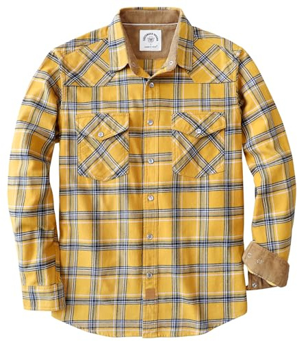 Dubinik® 6 oz Flanellhemd Herren Langarm Druckknopf Freizeithemden Western | Außen Cowboy, Zwei Taschen mit dem Hemd, Regular Fit, Reine Baumwolle, Arbeit und Alltag, Weich und Retro